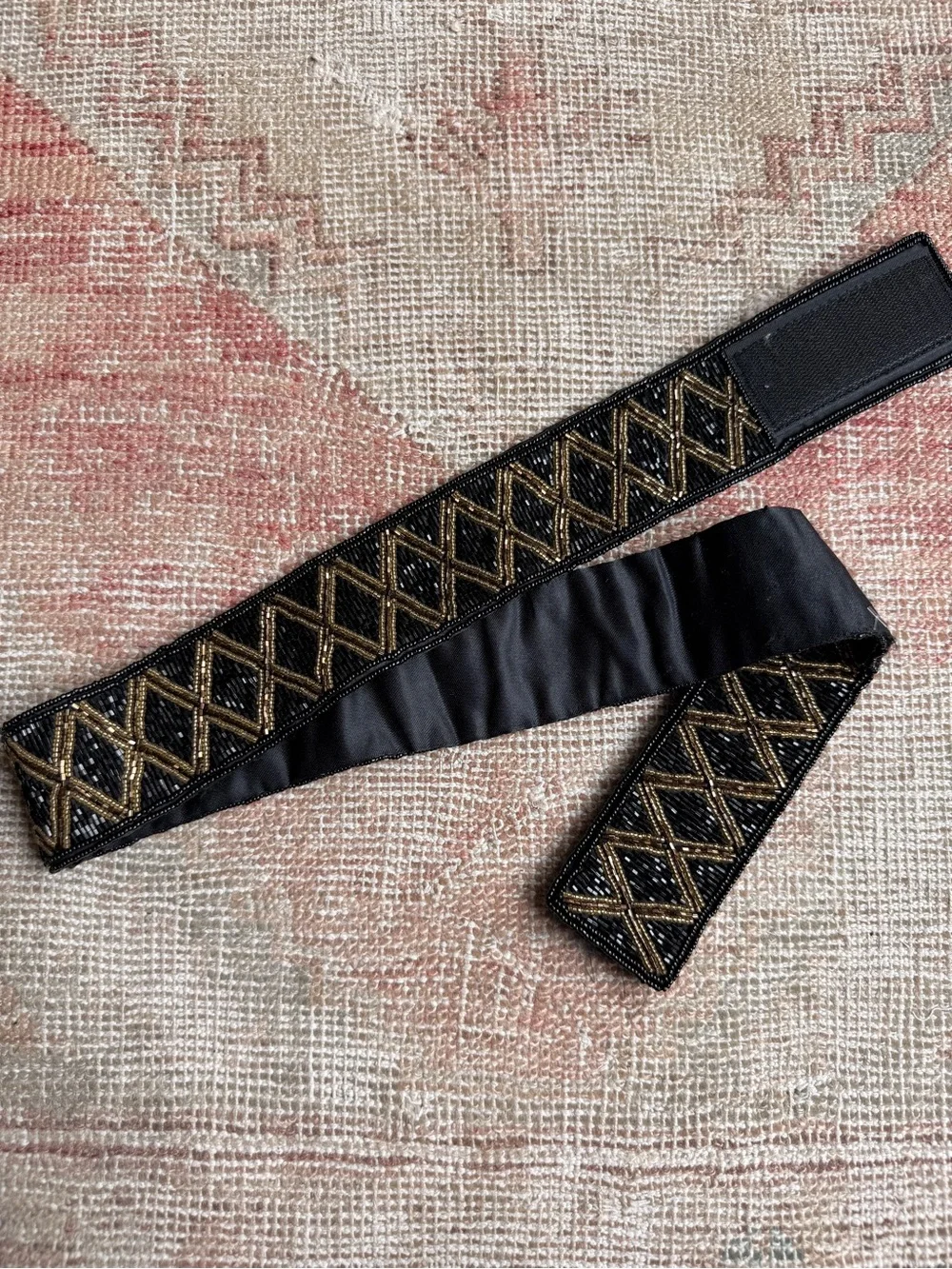 Vintage 90s Talbots Black and Gold Geometric Beaded belt